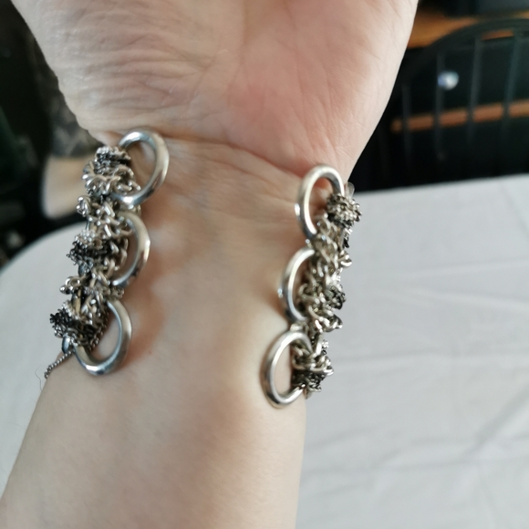 Silver Toned Chain Cuff Bracelet - Picture 2 of 6